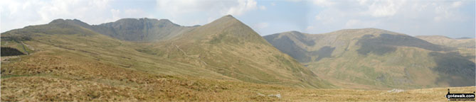 Striding Edge, Helvellyn, Swirral Edge, Catstye Cam, White Side, Raise and Stybarrow Dodd from Hole-in-the-Wall