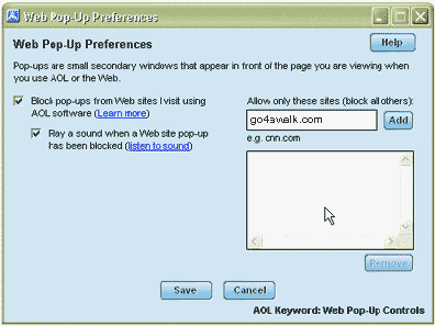 AOL - Web Pop up Preferences 1