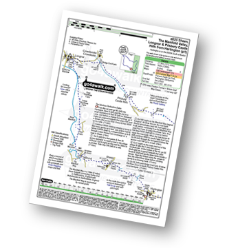 Map with easy-to-follow route details for walk d225 Sheen, The Manifold Valley, Longnor and Pilsbury Castle Hills from Hartington pdf