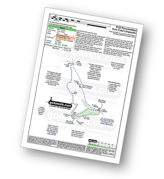 Map with easy-to-follow route details for walk fl122 Penycloddiau from Coed Llangwyfan pdf