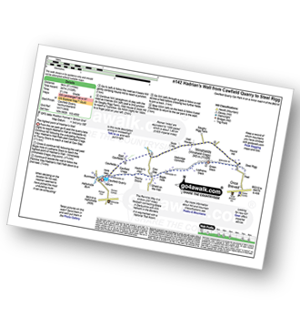 Map with easy-to-follow route details for walk n142 Hadrian's Wall from Cawfield Quarry to Steel Rigg pdf