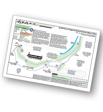 Map with easy-to-follow route details for walk po163 Pant y Creigiau and Darren Fach from Blaen y Glyn pdf