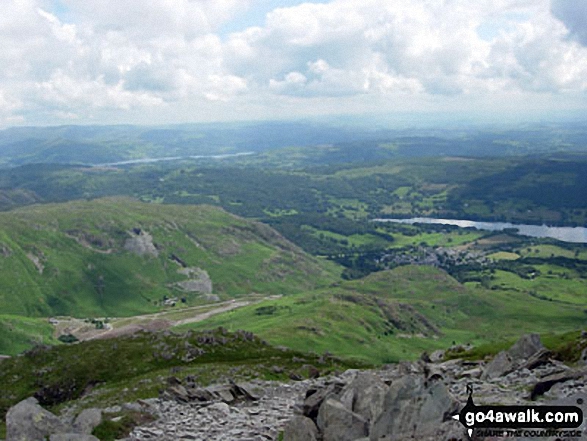 Walk c306 The Old Man of Coniston and Wetherlam from Coniston - Coniston Village and Coniston Water from The Old Man of Coniston