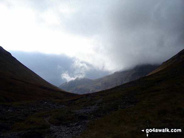 Walk h127 Lairig Eilde and Lairig Gartain from The Pass of Glencoe - Looking South West from the highest point of Lairig Eilde