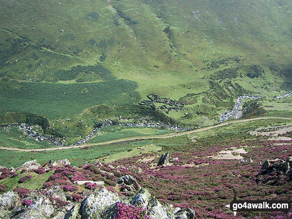 Walk cw283 Tal y Fan, Foel-ganol, Yr Orsedd and Drum (Carneddau) from Cae Coch - Sheepfold in the Afon Anafon valley from Foel-ganol