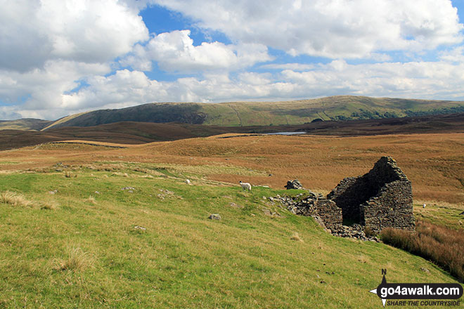 Ruin near Skeggles Water with Ancrow Brow (Swinklebank Crag) and Ancrow Brow (North East Top) beyond 