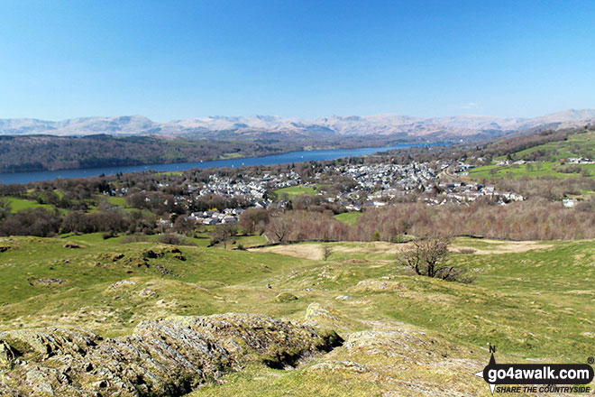 Walk c185 School Knott and The Dales Way from Ings - Lake Windermere and Bowness-on-Windermere from the summit of School Knott