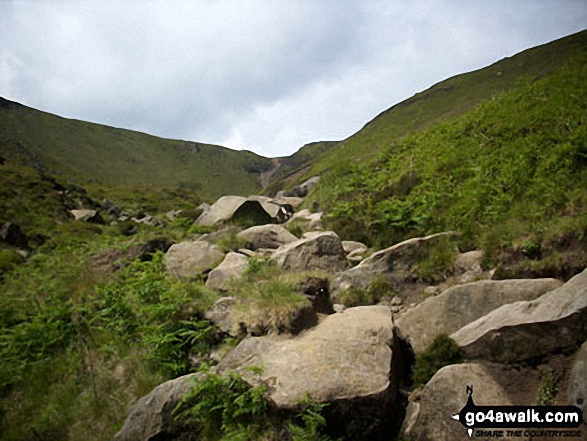 Walk d240 Kinder Downfall and Kinder Scout from Edale - The view up Grindsbrook Clough