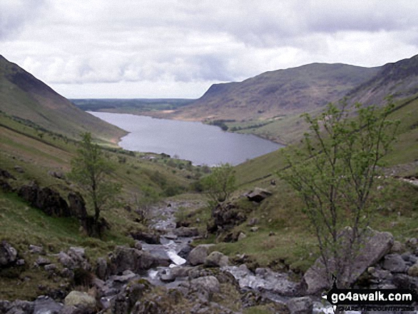 Walk c116 Illgill Head and Whin Rigg from Wasdale Head, Wast Water - Wast Water from Lingmell Gill on the way up Scafell Pike. The fell to the right is Middle Fell