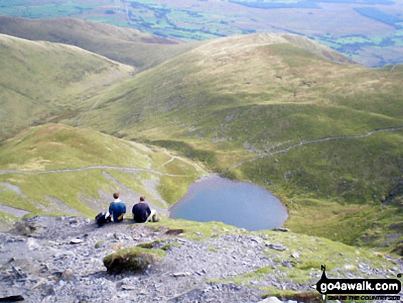 Walk c117 Blencathra and Knowe Crags (Blease Fell) via Sharp Edge from Scales - Scales Tarn from Atkinson Pike at the top of Sharp Edge, Blencathra (or Saddleback)