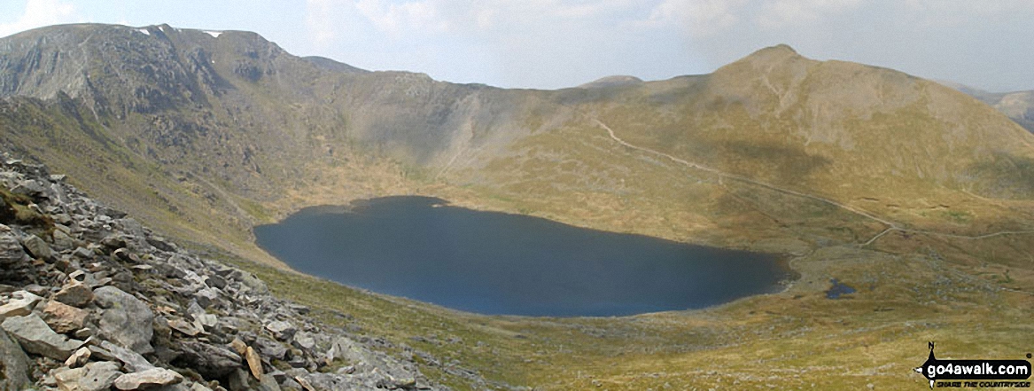 Walk c220 Helvellyn via Striding Edge from Glenridding - Helvellyn, Red Tarn, Swirral Edge and Catstye Cam from Striding Edge