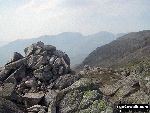 The Scafell Massif - Slight Side, Sca Fell, Symonds Knott, Mickledore, Scafell Pike, Ill Crag and Great End - from the summit cairn on Crinkle Crags (South Top)