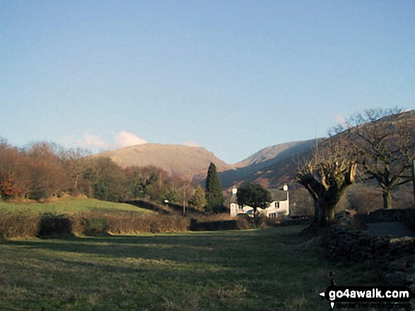 Walk c195 Castle How and Blea Rigg from Grasmere - Seat Sandel (left) Grisedale Hause & Fairfield (right) from near Goody Bridge on the outskirts of Grasmere