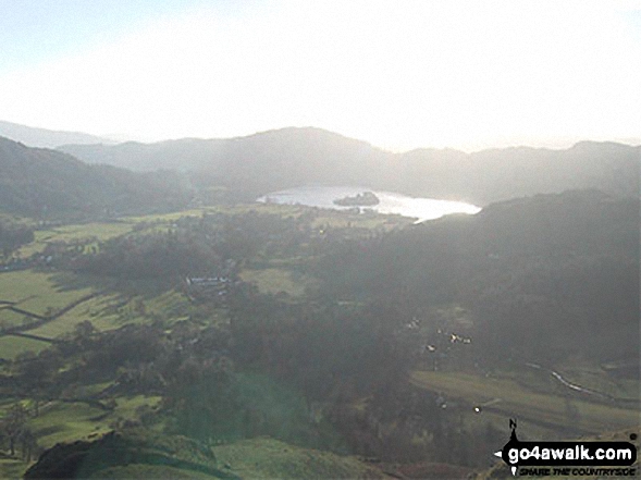 Walk c294 Steel Fell from Grasmere - Grasmere with Loughrigg beyond from the top of High Raven Crag