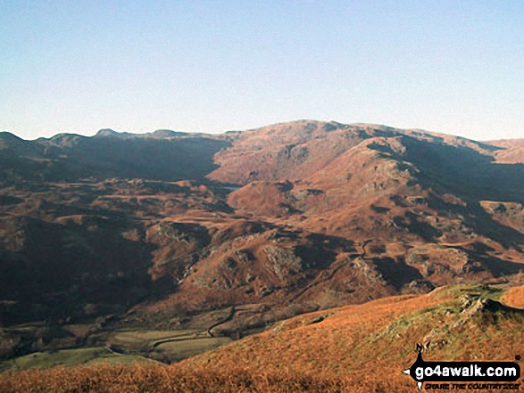 Walk c294 Steel Fell from Grasmere - High Raise (Langdale) and Coledale Head beyond Grasmere Common from Helm Crag