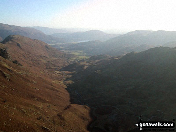 Walk c218 Ullscarf and High Raise from Thirlmere - The Far Easdale Valley with Helm Crag (left) and Loughrigg (centre distance) from Brownrigg Moss