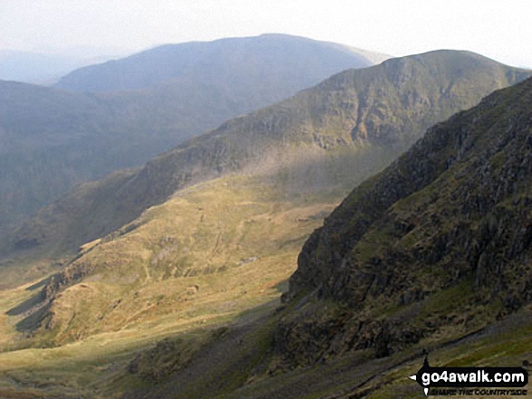 Walk c220 Helvellyn via Striding Edge from Glenridding - Cofa Pike and Fairfield from High Crag (Helvellyn) with Red Screes in the distance