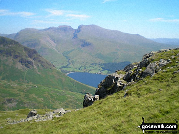 Walk c328 The Greendale Horseshoe - Lingmell, Scafell Pike, Mickledore and Sca Fell above Wast Water from near Middle Fell (Wasdale)