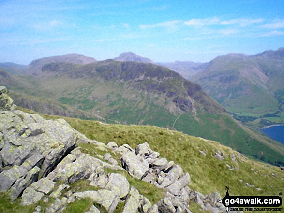 Walk c133 The Netherbeck Round from Greendale - Yewbarrow with Kirk Fell, Great Gable and Lingmell beyond from Middle Fell (Wasdale)