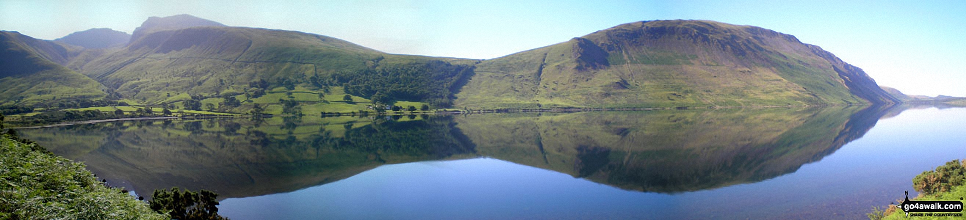 Walk c386 Yewbarrow from Wasdale Head, Wast Water - Lingmell (far right), Scafel Pike, Mickledore, Sca Fell and Illgill Head (centre right) from across Overbeck Bridge, Wast Water