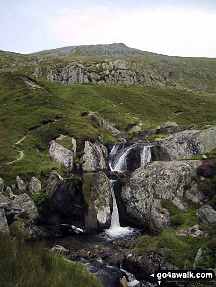 Walk gw193 Foel Fras from Bont Newydd - Afon Goch Waterfalls with Llwytmor beyond