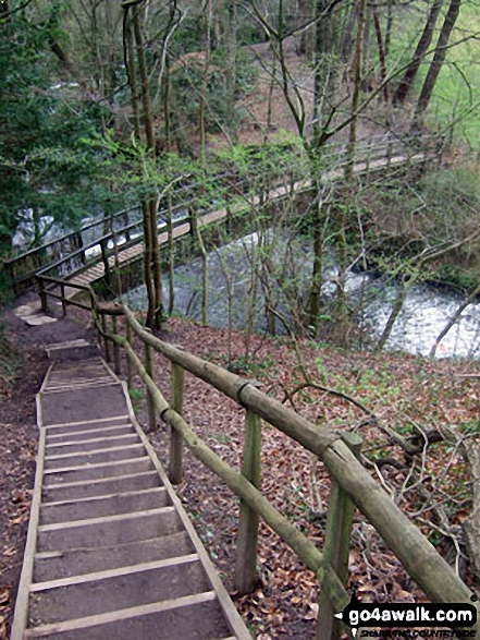 The steps down to Giant's Castle Bridge over the River Bollin in Styal Country Park 