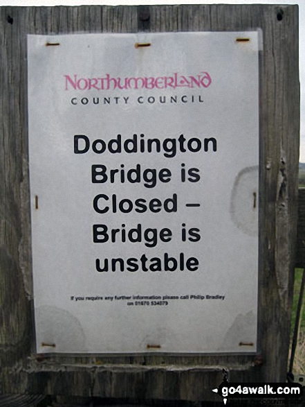 Walk n181 Dod Law from Doddington Bridge - Doddington Bridge warning notice