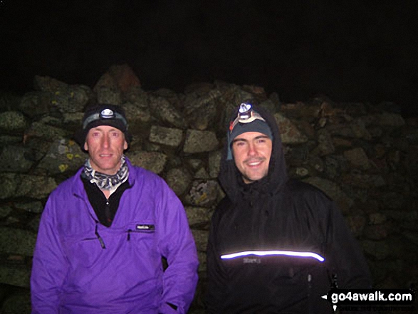 Walk c233 Sca Fell and Scafell Pike from Wasdale Head, Wast Water - Pete and Andy on Scafell Pike (at 4am) during the Three Peaks Challenge