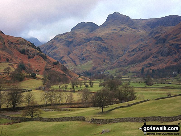 Walk c194 Scafell Pike from The Old Dungeon Ghyll, Great Langdale - The Langdale Pikes from Great Langdale