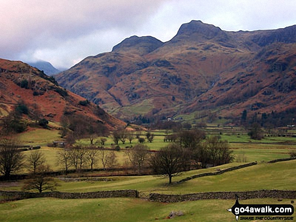 Walk c238 Lingmoor Fell and Great Langdale from Elterwater - The Langdale Pikes from Chapel Stile