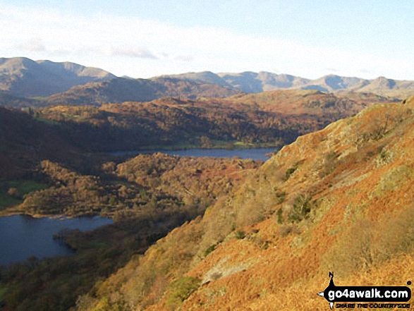 Walk c230 The Scandale Beck Horizon from Ambleside - Rydal Water and Grasmere from the shoulder of Nab Scar