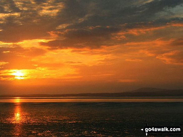 Walk c390 Hampsfell from Grange-over-Sands - Morecambe Bay sunset featuring Black Combe (right)