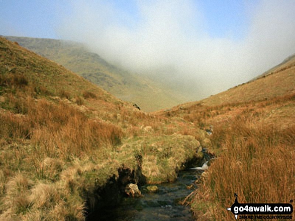 Walk c439 Black Combe and White Combe from Whicham Church, Silecroft - Looking up Whitecombe Beck from the footbridge below Horse Back Crag