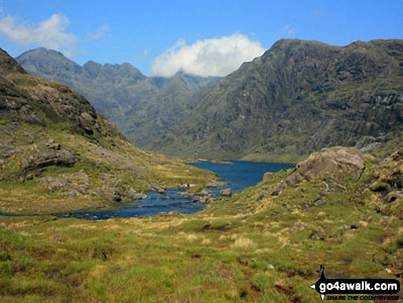 The Cuillin Hills featuring Sgurr a Ghreadaidh and Druim nan Rambh (right) and Loch Coruisk from near Coruisk Memorial Hut on the shores of Loch Scavaig 