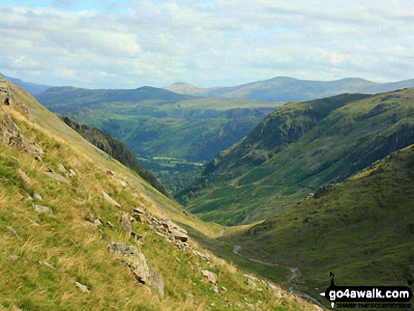 Walk c174 Glaramara and Great Gable from Seatoller (Borrowdale) - Borrowdale and Styhead Pass from the slopes of Great Gable above Sty Head