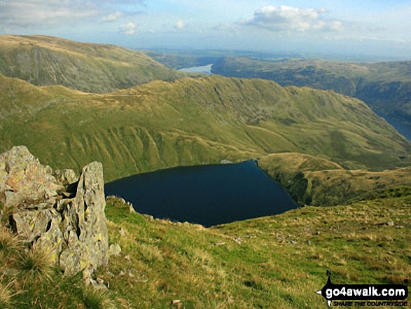 Walk c128 The Hayswater Round from Hartsop - Rough Crag beyond Blea Water from  above Blea Water Crag between High Street and Mardale Ill Bell