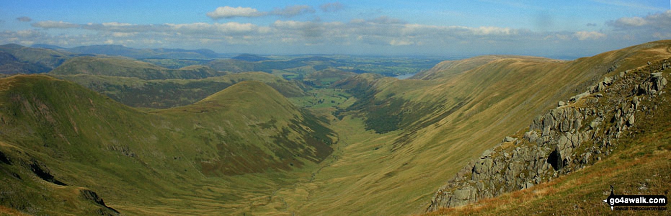 Walk c114 High Street from Mardale Head - Rest Dodd (far left), The Nab (left), The Ramps Gill Valley, Wether Hill, Wether Hill (South Top) Keasgill Head, Red Crag, Raven Howe and High Raise (Mardale) (right) from Rampsgill Head