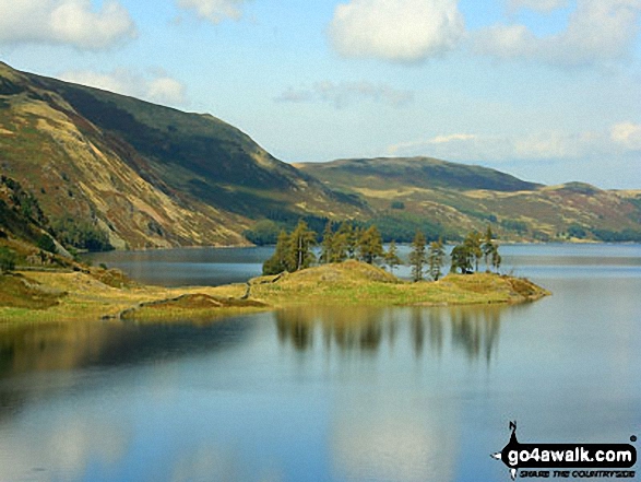 Walk c362 Branstree and High Street from Mardale Head - Speaking Crag across Haweswater Reservoir from Rowantreethwaite Beck