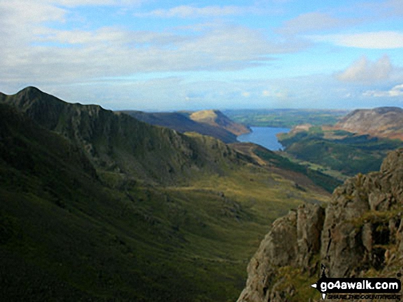 Steeple and Long Crag with Crag Fell (sunlit in the distance), Ennerdale Water and Great Borne from Pillar