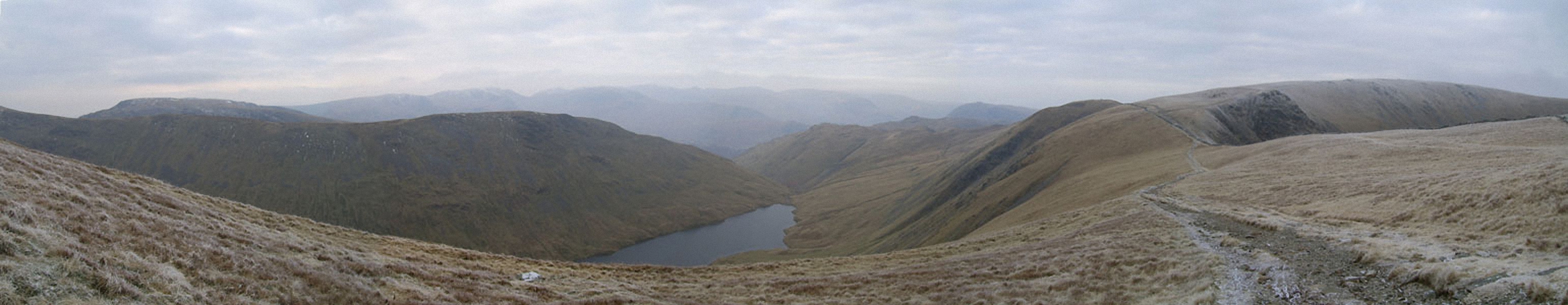 Walk c114 High Street from Mardale Head - *Hayeswater with the Fairfield and Helvellyn Ridges beyond from High Street