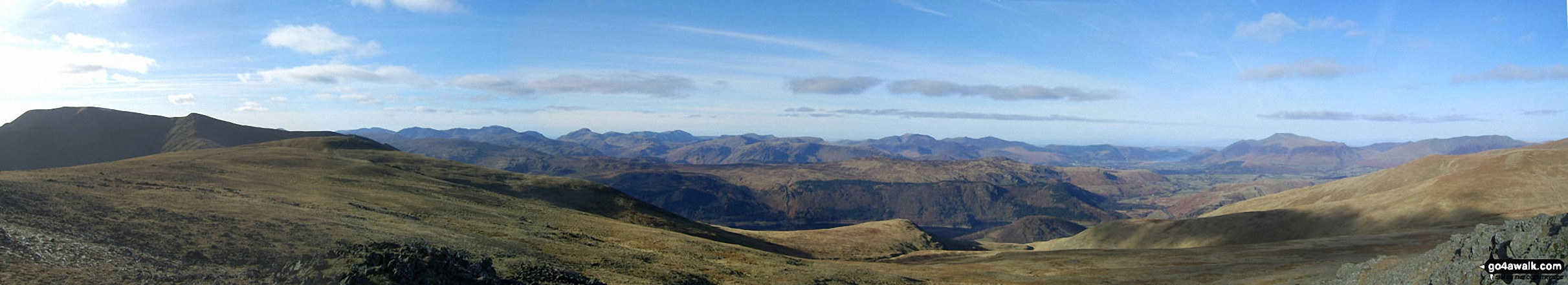 Walk c394 Helvellyn, Catstye Cam and Sheffield Pike from Glenridding - *The Helvellyn summit ridge, Whiteside, Thirlmere and Watson's Dodd from Raise (Helvellyn) summit