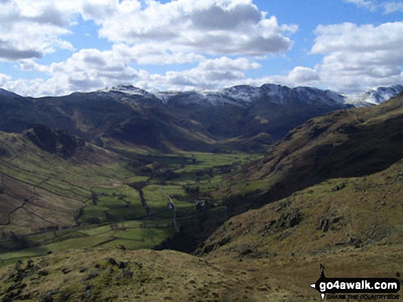 Walk c208 Harrison Stickle and High Raise from The New Dungeon Ghyll, Great Langdale - Sunburst on Great Langdale from near Blea Rigg