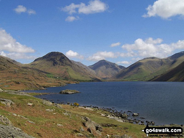 Walk c233 Sca Fell and Scafell Pike from Wasdale Head, Wast Water - Yewbarrow, Great Gable and Lingmell from Wast Water