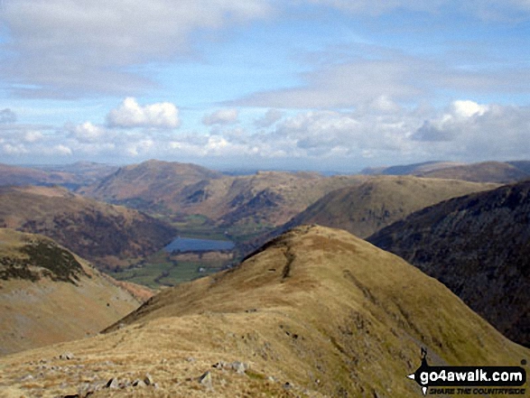 Walk c312 Red Screes from Brothers Water - Middle Dodd with Place Fell, Angletarn Peaks and Hartsop Dodd beyond Brothers Water in the valley below from Red Screes