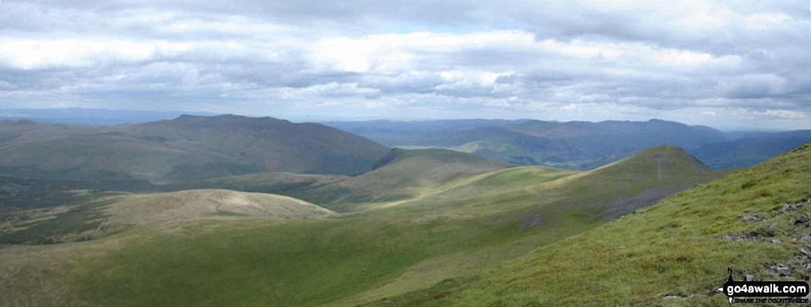 Walk c327 Dodd (Skiddaw) from Dodd Wood - *Southeastern panorama from the summit of Skiddaw with Blencathra and Blease Fell silhouetted left of centre