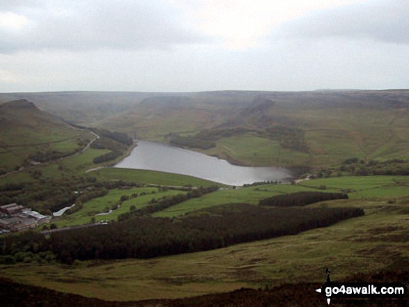 Walk gm134 Stable Stones Brow (Hoarstone Edge) and Alphin Pike from Dove Stone Reservoir, Greenfield - Dick Hill and Great Dove Stone Rocks above Dovestone Reservoir from Alphin Pike