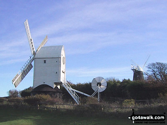 Walk ws100 Ditchling Beacon and Wolstonbury Hill from Clayton - Jack and Jill Windmills, Clayton