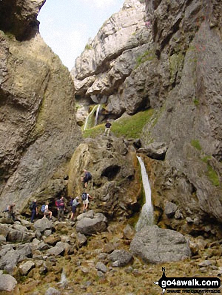 Walk ny159 Gordale Scar and Malham Cove from Malham - Climbing Gordale Scar nr Malham Cove