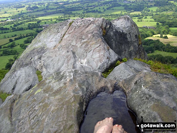 Walk ch172 The Cloud (Bosley Cloud) and Rushtone Spencer from Timbersbrook - Cooling my feet in a hill top pool on the summit of The Cloud (Bosley Cloud)