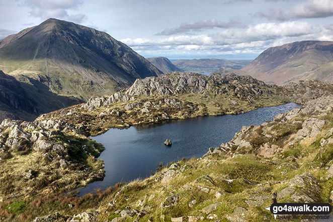 Walk c295 Hay Stacks and Fleetwith Pike from Gatesgarth, Buttermere - Seat (Buttermere) & High Crag (Buttermere) (left) and Grasmoor (right) from the small pool on Hay Stacks (Haystacks)